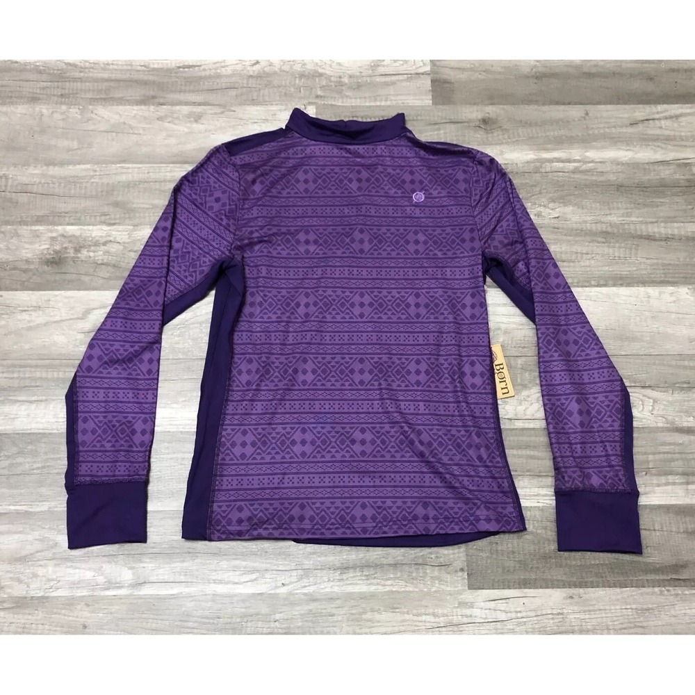 Born Athletic Activewear Shirt Women M Purple Pullover Mock Neck Polyester Blend